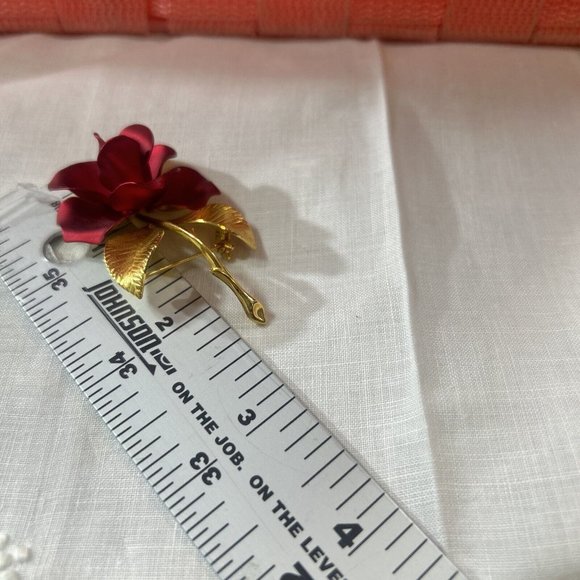 CERRITO Enamel Red Rose Flower Brooch Pin Vintage Approx 2.5" - Picture 3 of 10
